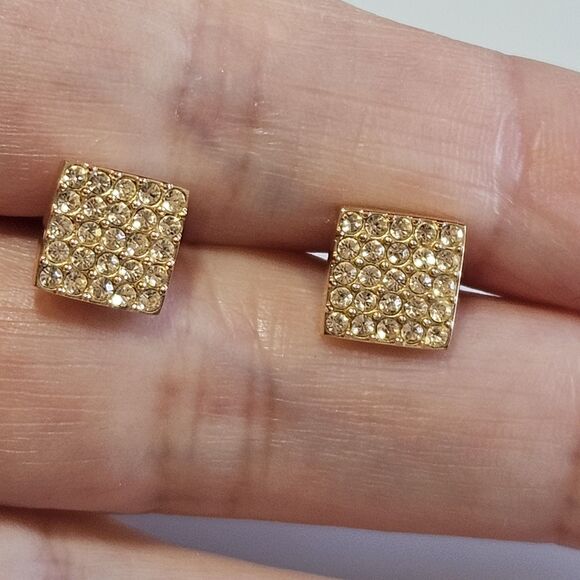 *Sale* Fossil Rose Gold Tone Square Earrings With Clear Rhinestone Accents - Picture 1 of 12
